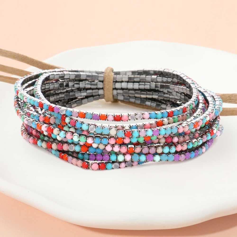 Multicolored Rhinestone Crystal 12 Pcs Layered Stretch Bracelets Jewelry